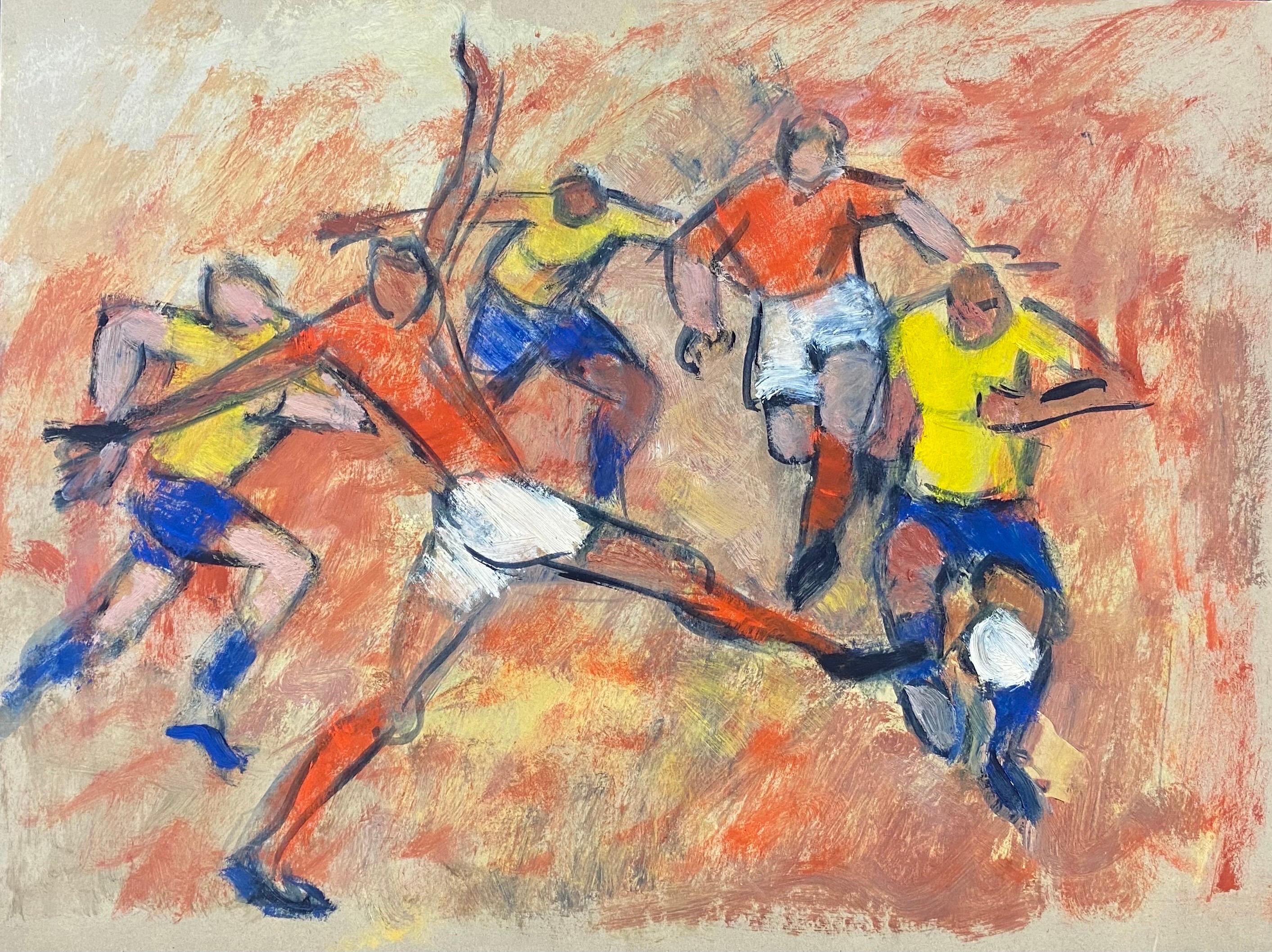 Peinture à l'huile moderniste allemande du 20e siècle représentant une rencontre de football