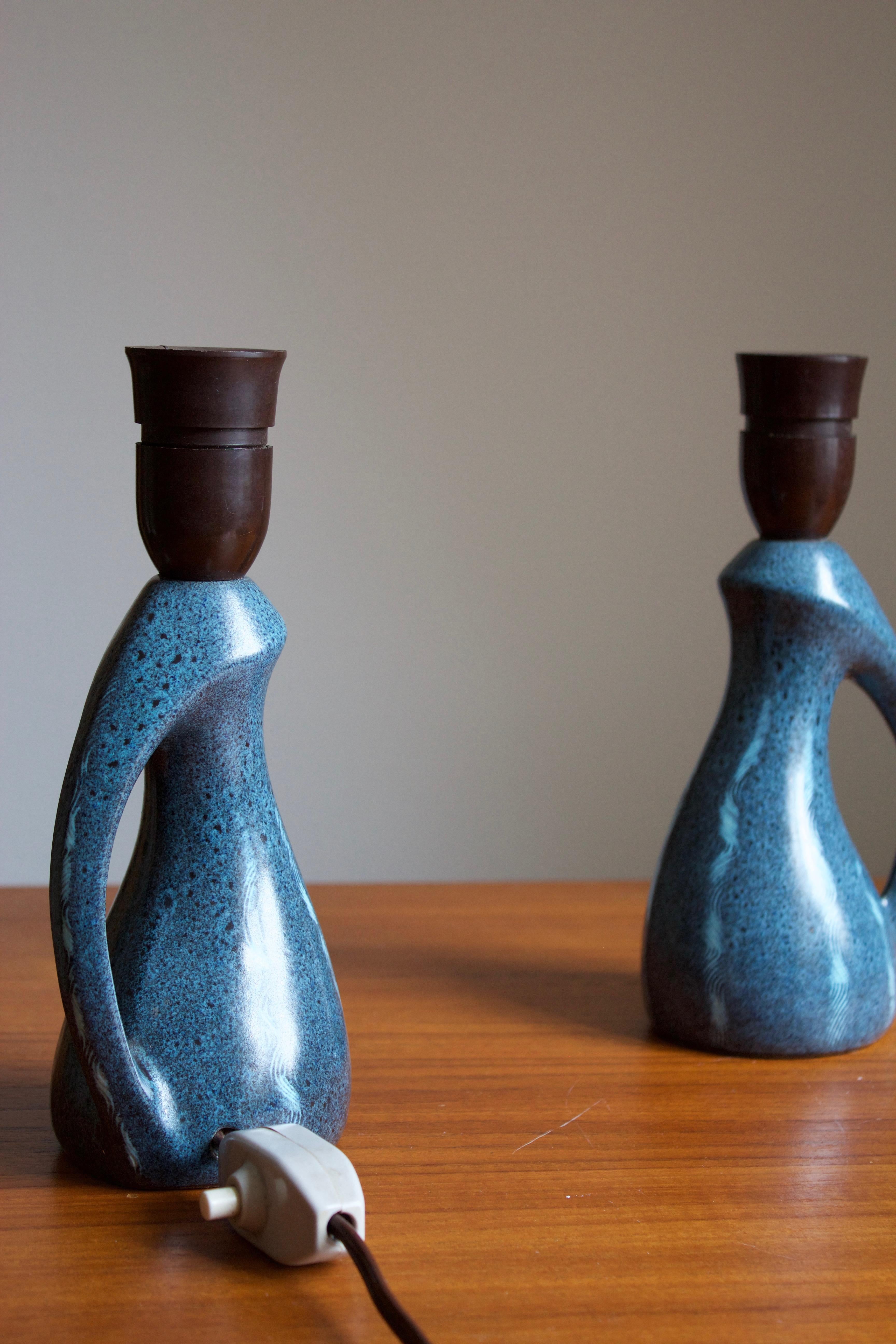 Danish Elisabeth Loholt, Organic Table Lamps, Glazed Stoneware, Studio, Denmark, 1950s