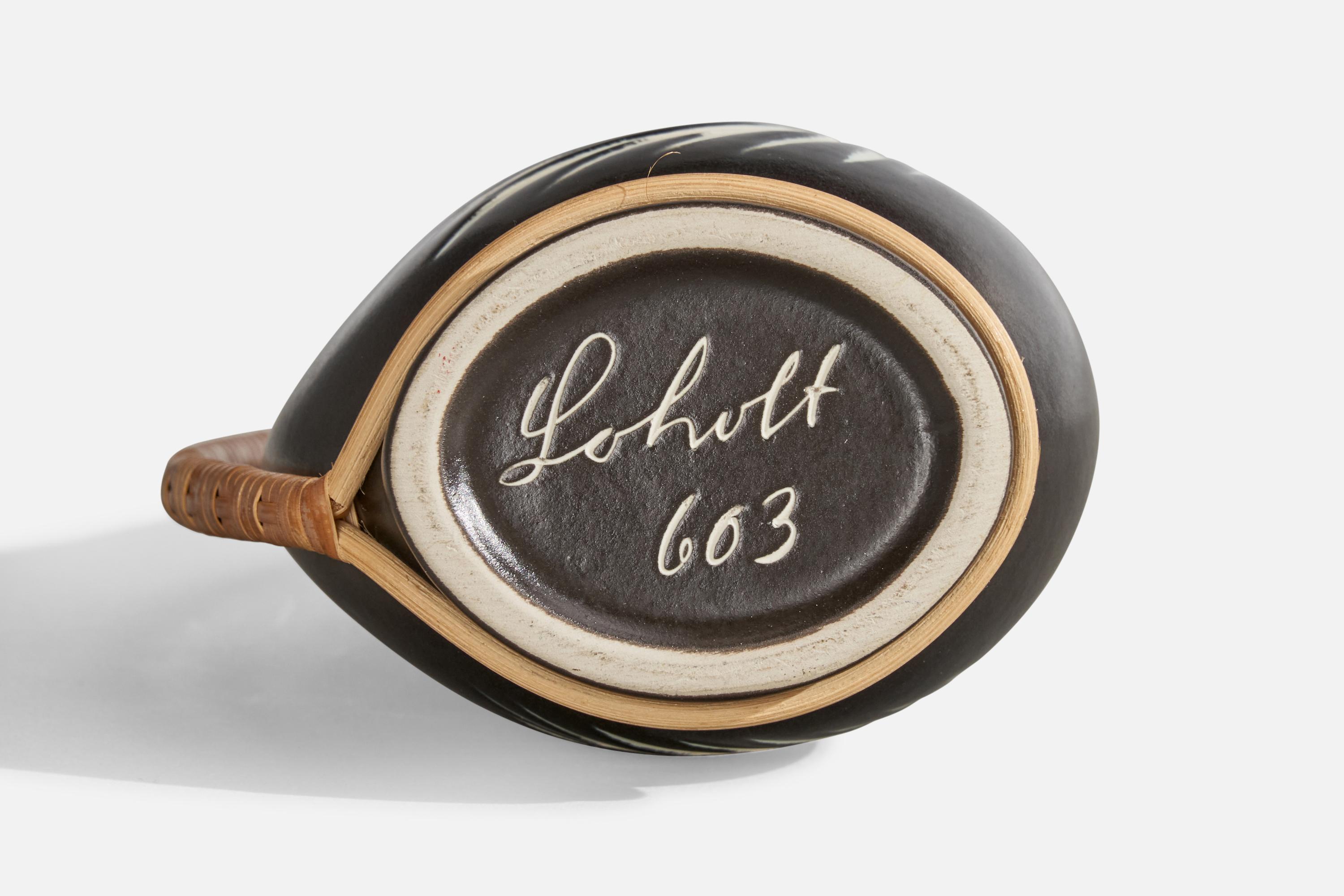 Elisabeth Loholt, petit pichet, grès, rotin, Danemark, années 1950 en vente 2