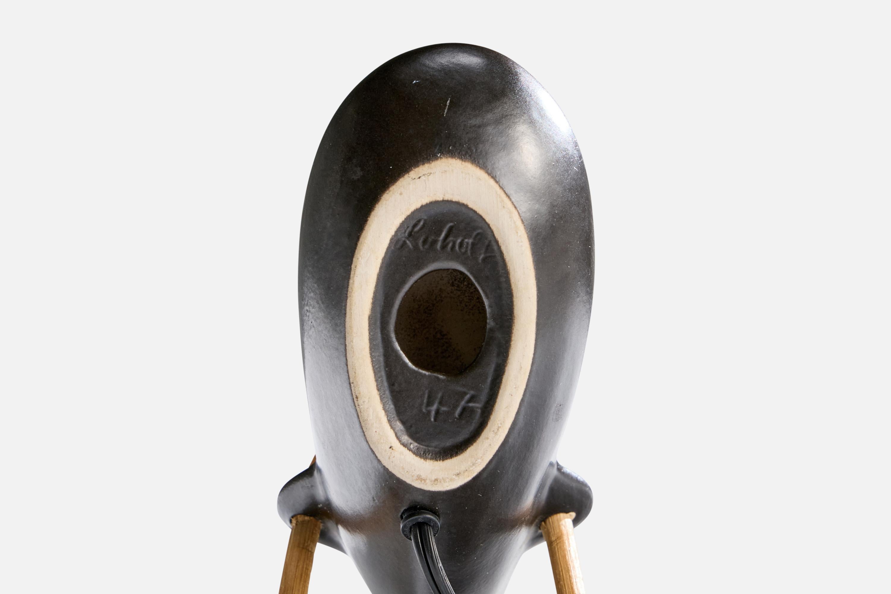 Elisabeth Loholt, Tischlampe, Keramik, Rattan, Stoff, Dänemark, 1960er Jahre im Angebot 5