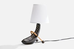 Elisabeth Loholt, Tischlampe, Keramik, Rattan, Stoff, Dänemark, 1960er Jahre