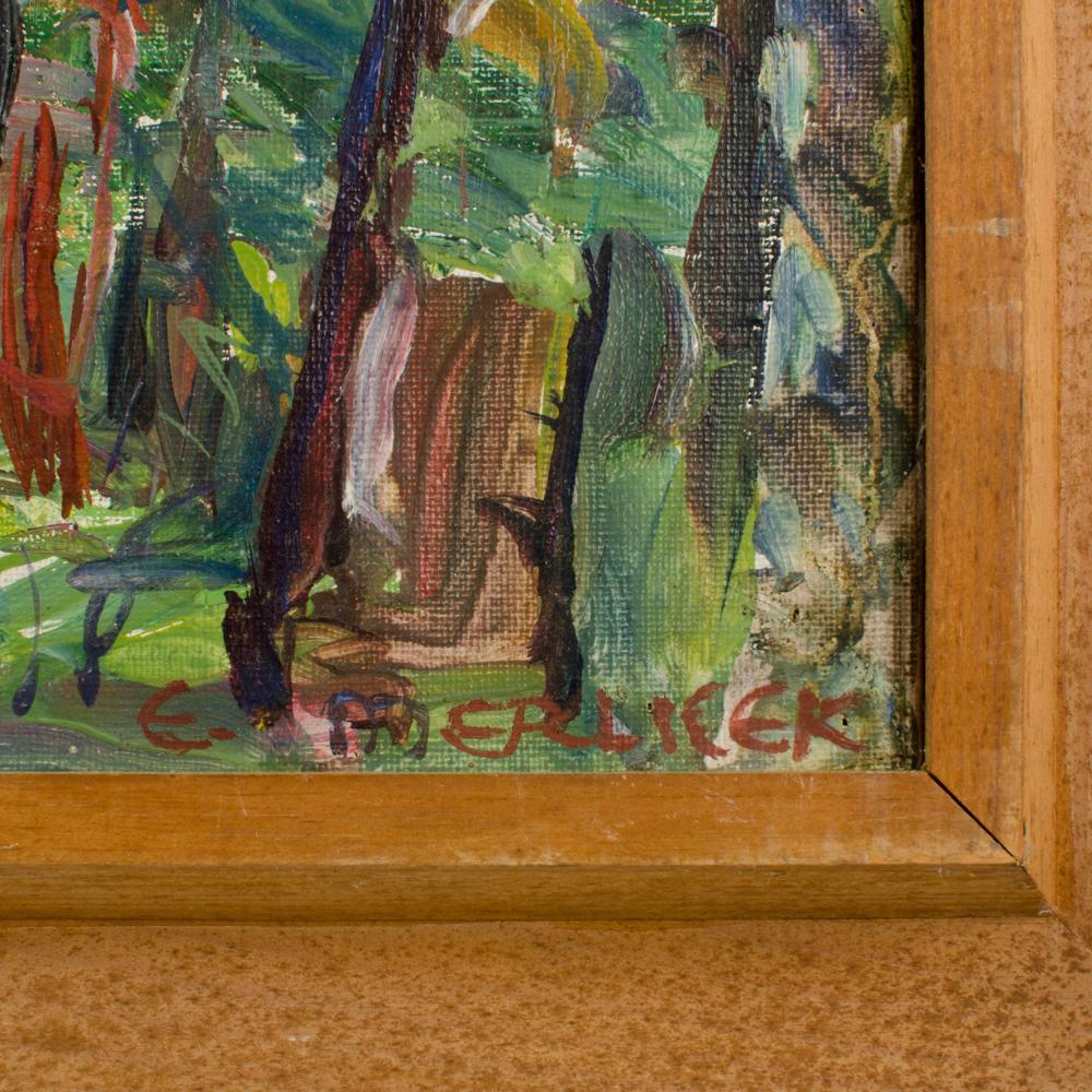 Elisabeth Merlicek (Austria, 1911-1988) Pintura Allee en Bueno Estado en Philadelphia, PA