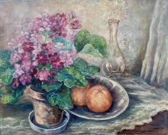 Oranges and Geranium in an Interior: 1934 elegant still life Berlin Woman artist