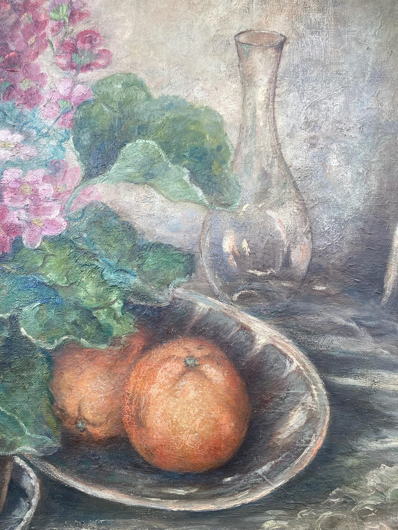 Eleganze e gerani in un interno: 1934 elegante natura morta Berlino Donna artista - Painting Impressionismo di Elisabeth Pohlenz Mostar
