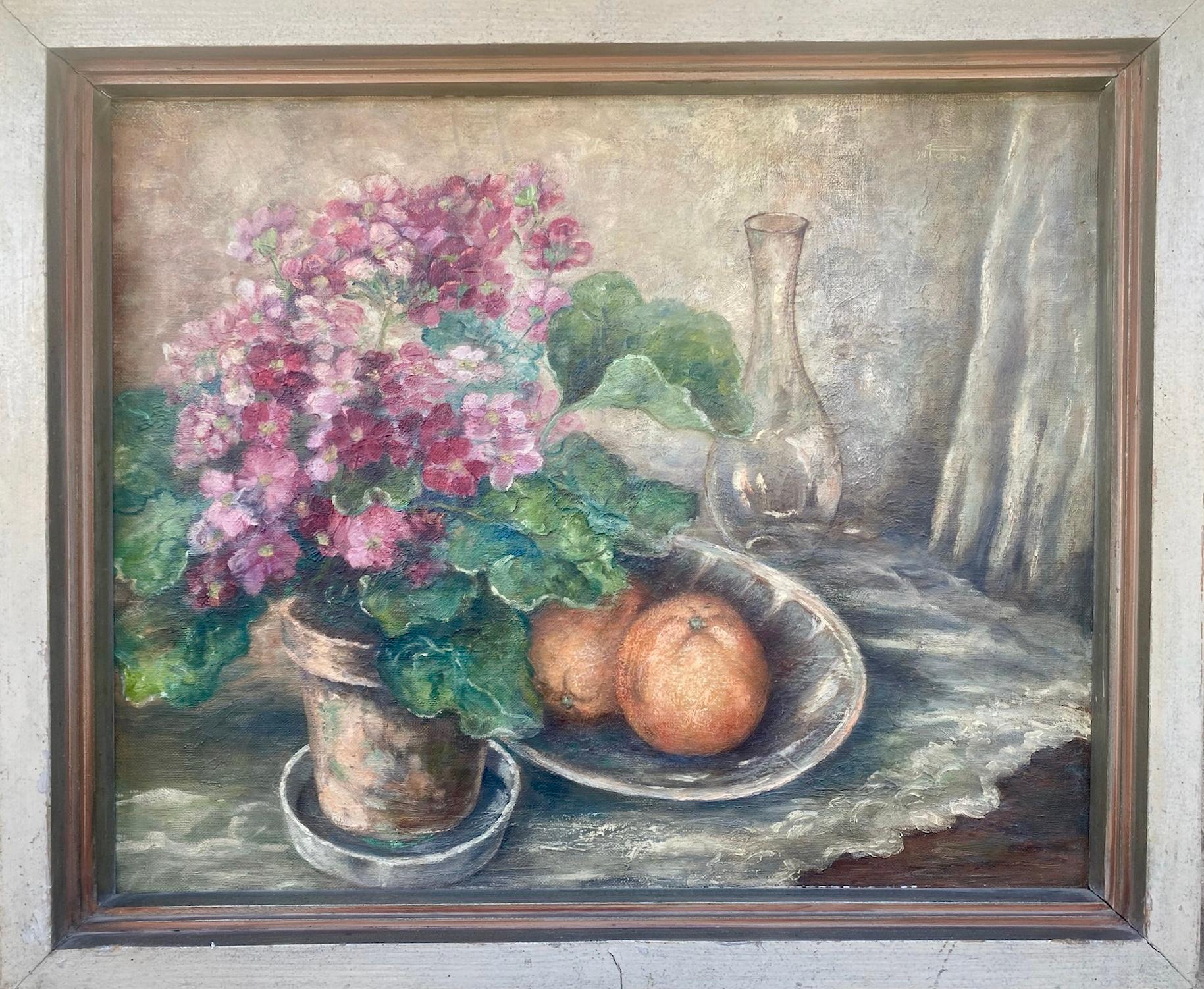 Still-Life Painting di Elisabeth Pohlenz Mostar - Eleganze e gerani in un interno: 1934 elegante natura morta Berlino Donna artista