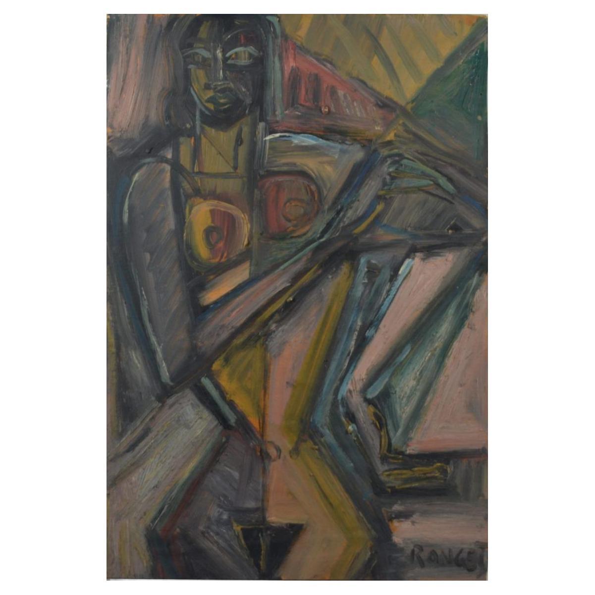 Elisabeth Ronget Cubist Nude Lady, Oil on Panel