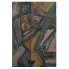 Elisabeth Ronget Cubist Nude Lady, Oil on Panel