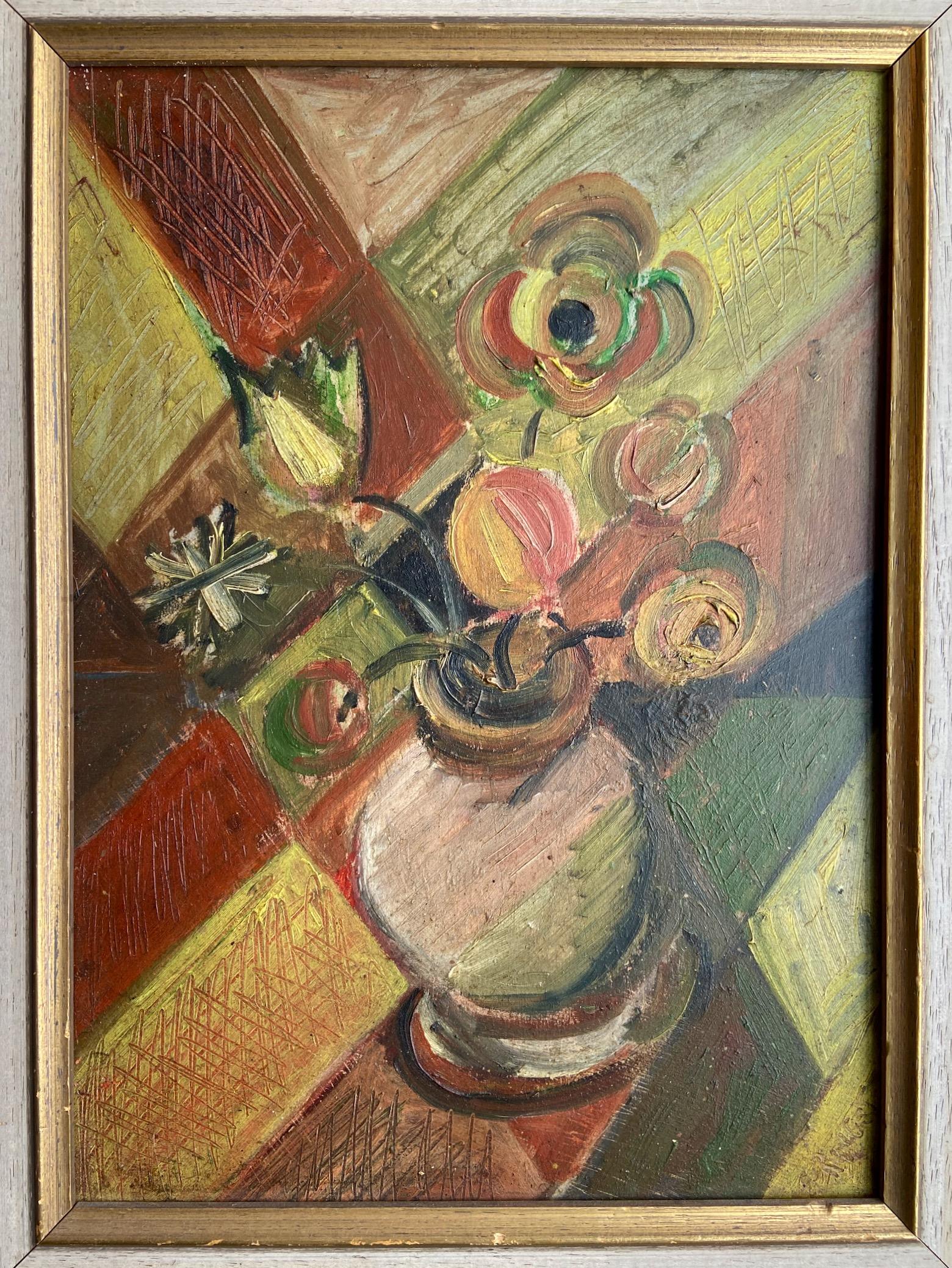 Elisabeth Ronget '1893-1972', Cubist Oil on Board, Still Life, 1930s, Signed