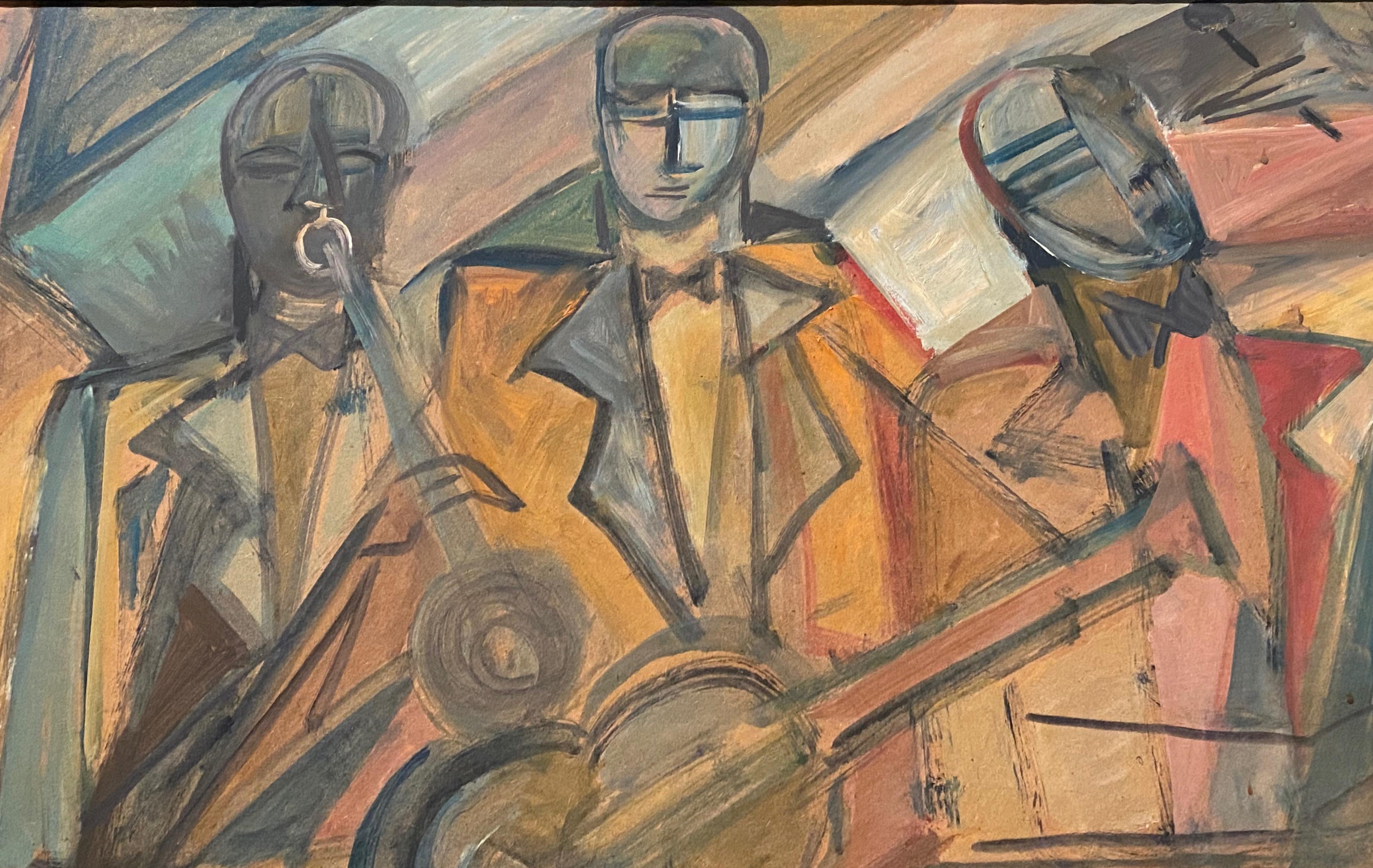 Elisabeth Ronget French Cubist Jazz Trio Painting Art Deco In Good Condition In Oakland, CA
