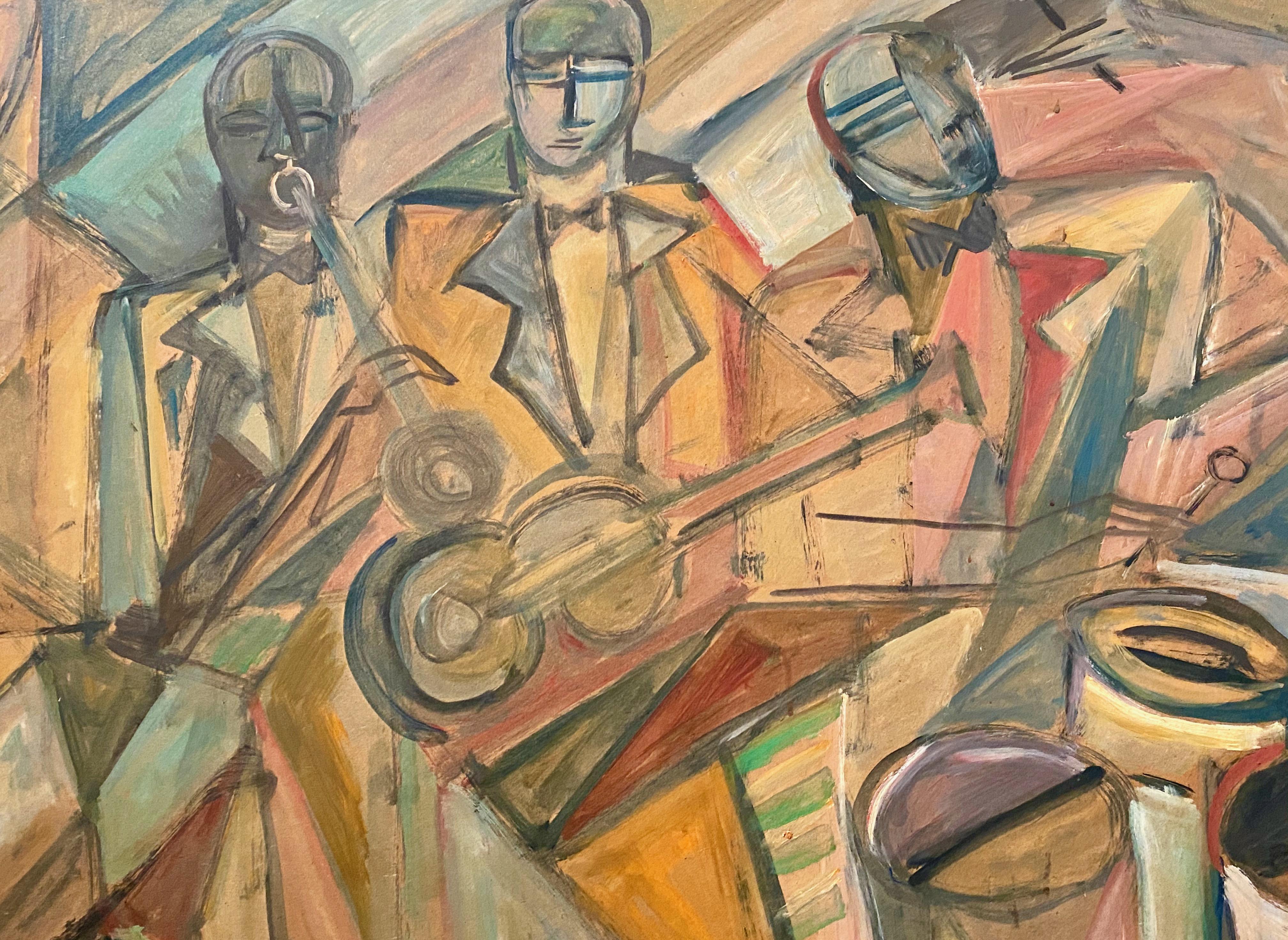 Elisabeth Ronget French Cubist Jazz Trio Painting Art Deco 3