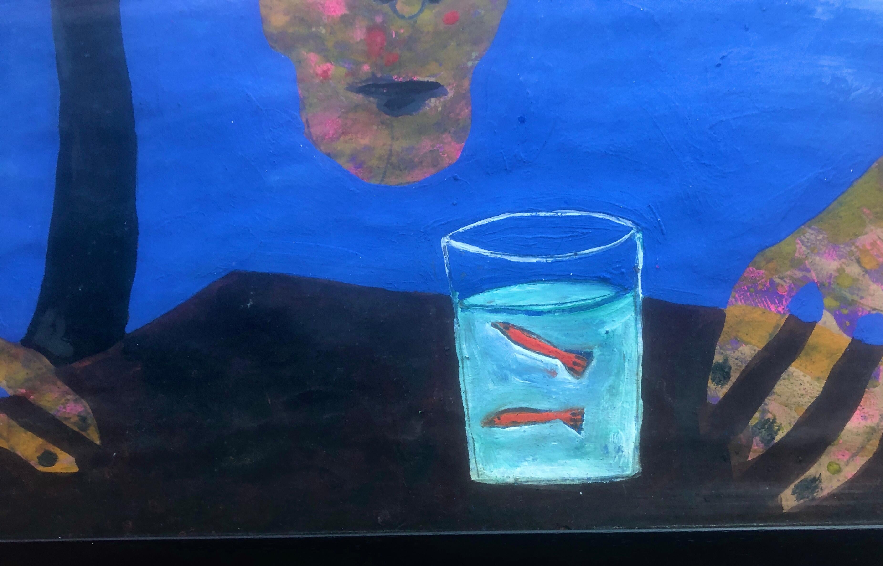 Homemade Fischpanzer-Acrylgemälde Expressionismus Surrealistisch im Angebot 1