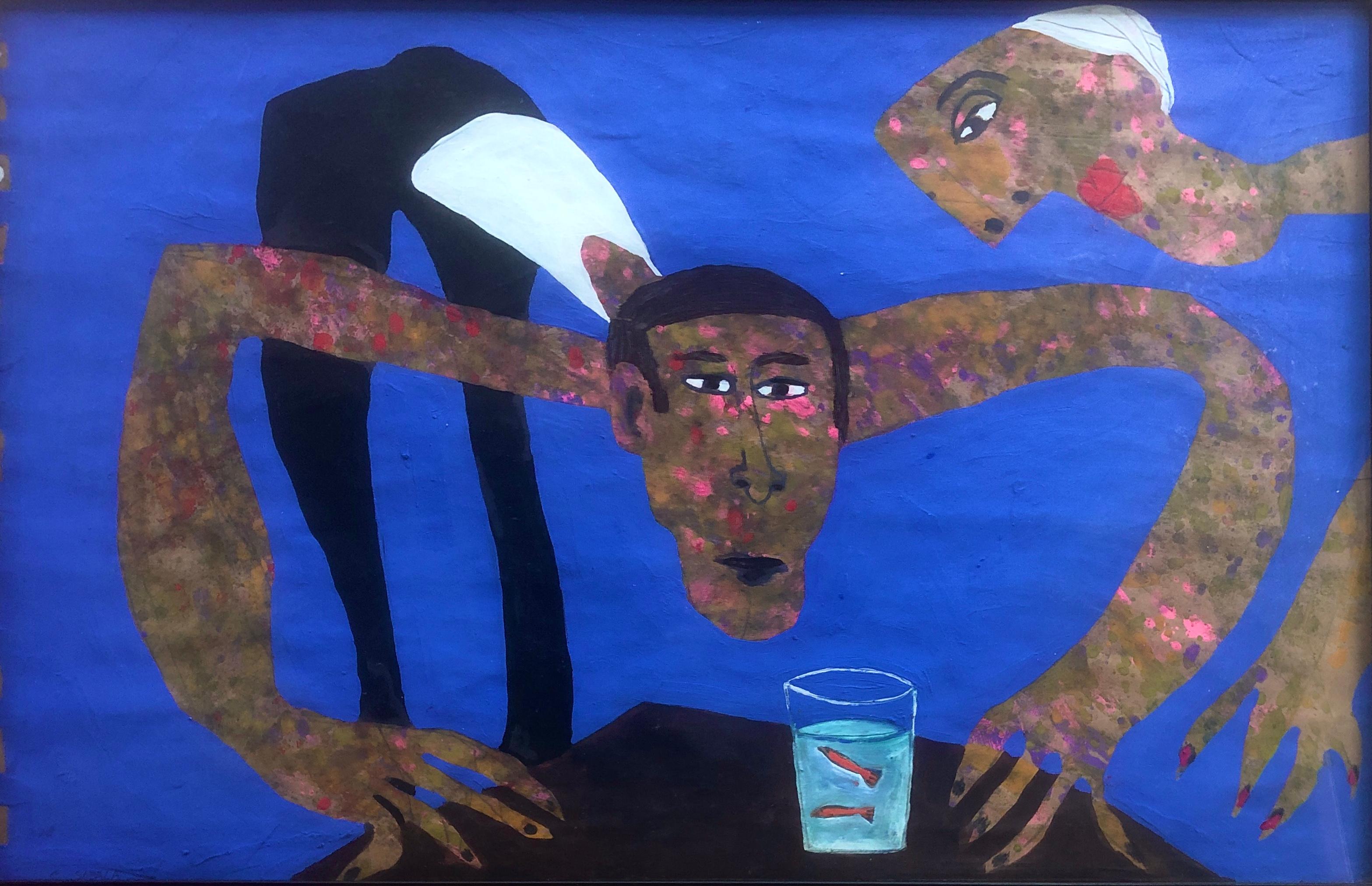 Elisabeth Sabala Interior Painting - Homemade fish tank acrylic painting expressionism surrealist