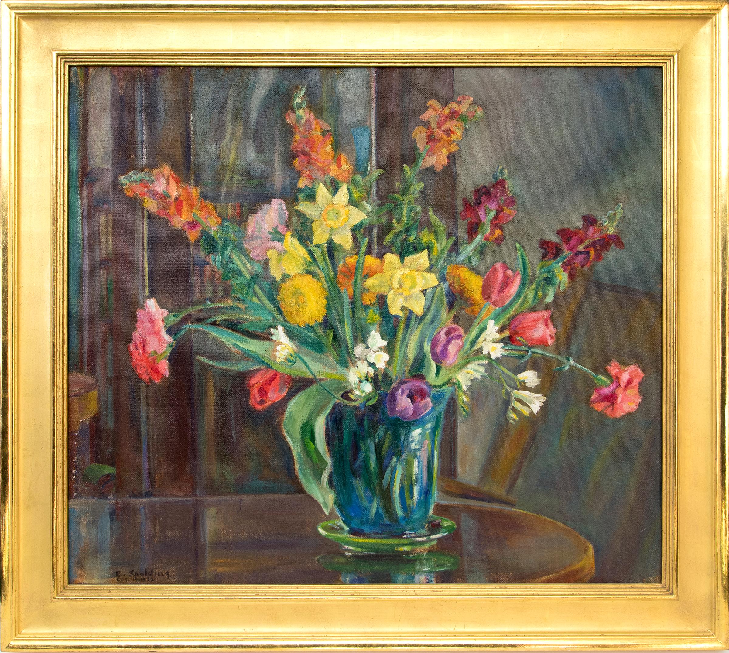 Elisabeth Spalding Still-Life Painting - Flower Arrangement, Still Life Painting with Daffodils, Tulips and Snapdragons