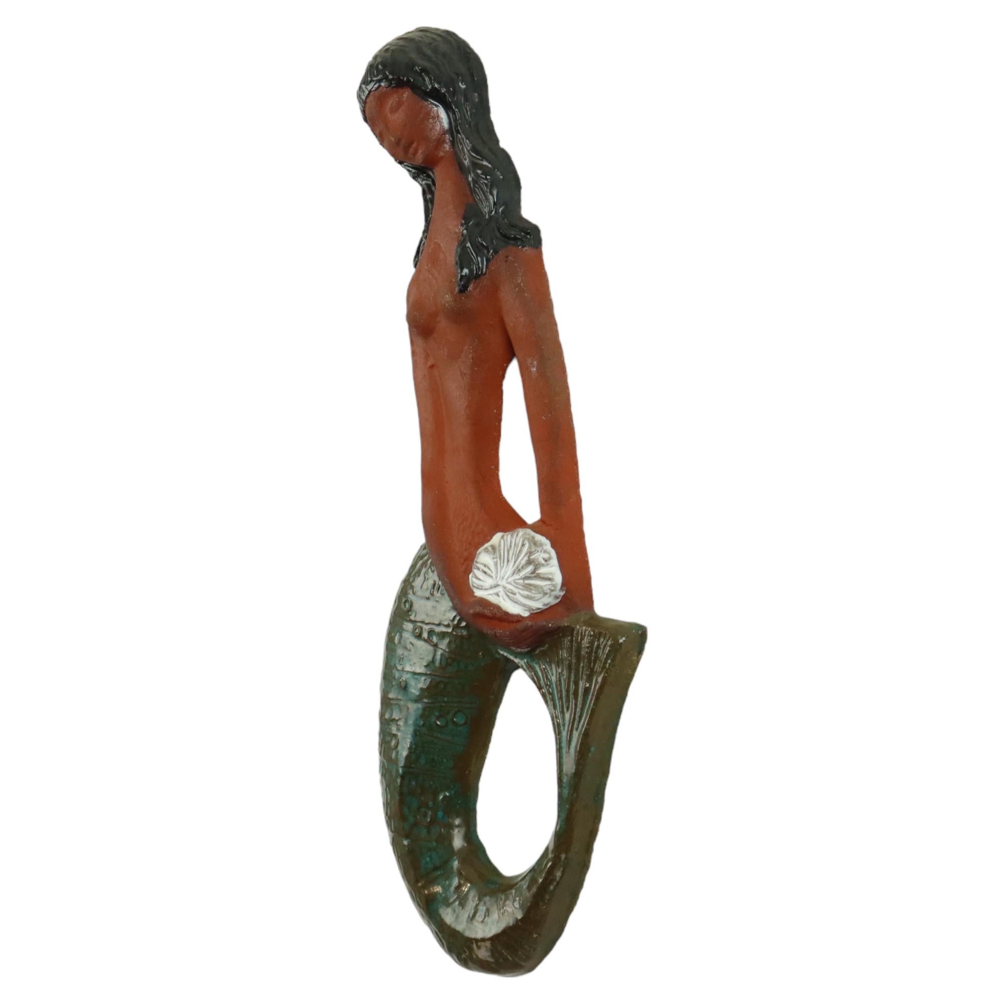 Belgian Elisabeth Vandeweghe Mermaid Sculpture Ceramic Bas Relief for Perignem For Sale