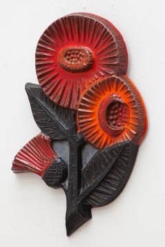 Fleurs murales en céramique de l'atelier Perignem d'Elisabeth Vandeweghe des années 1960