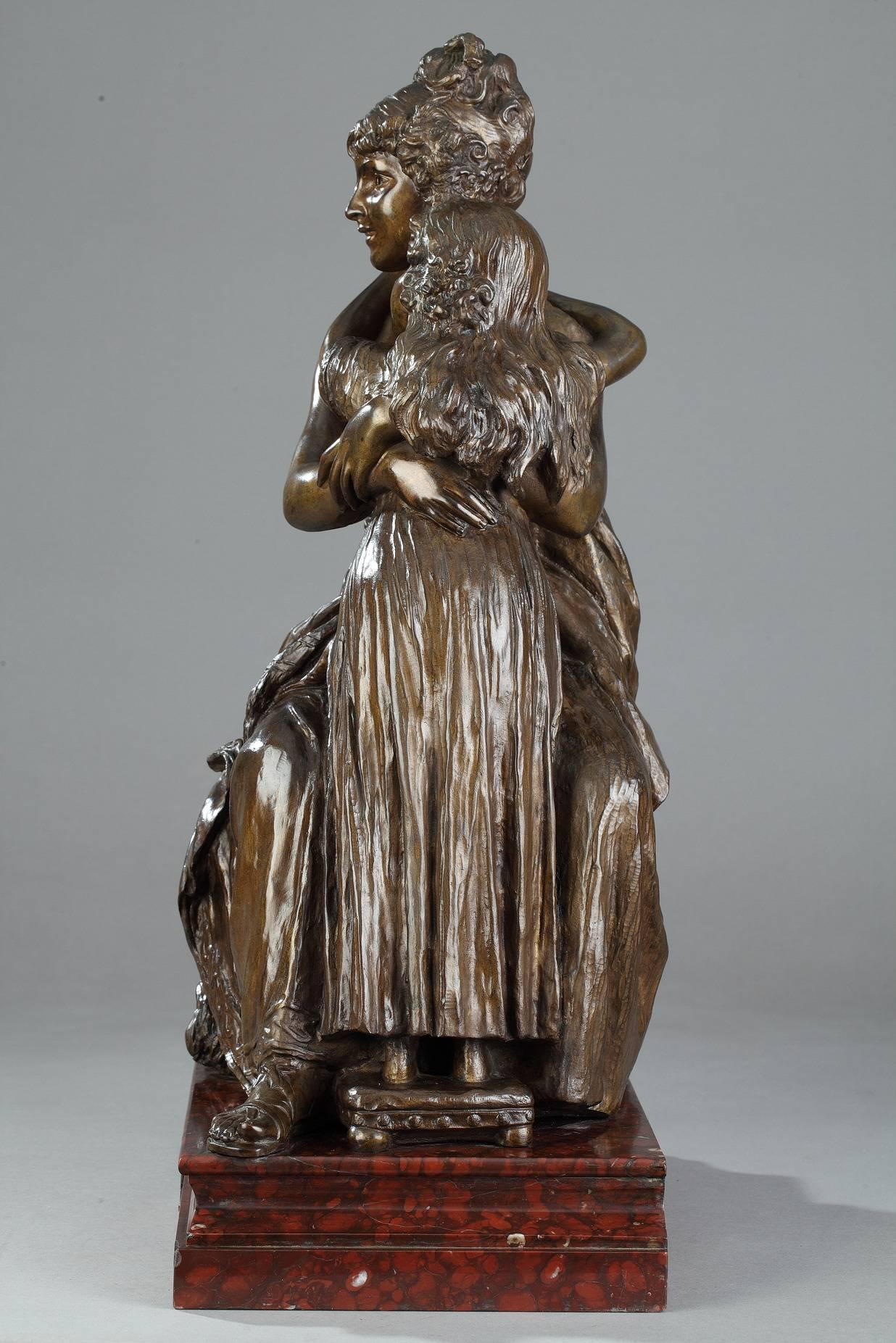 Patinated Élisabeth Vigée Le Brun, Bronze Group after the Self-Portrait with Her Daughter For Sale