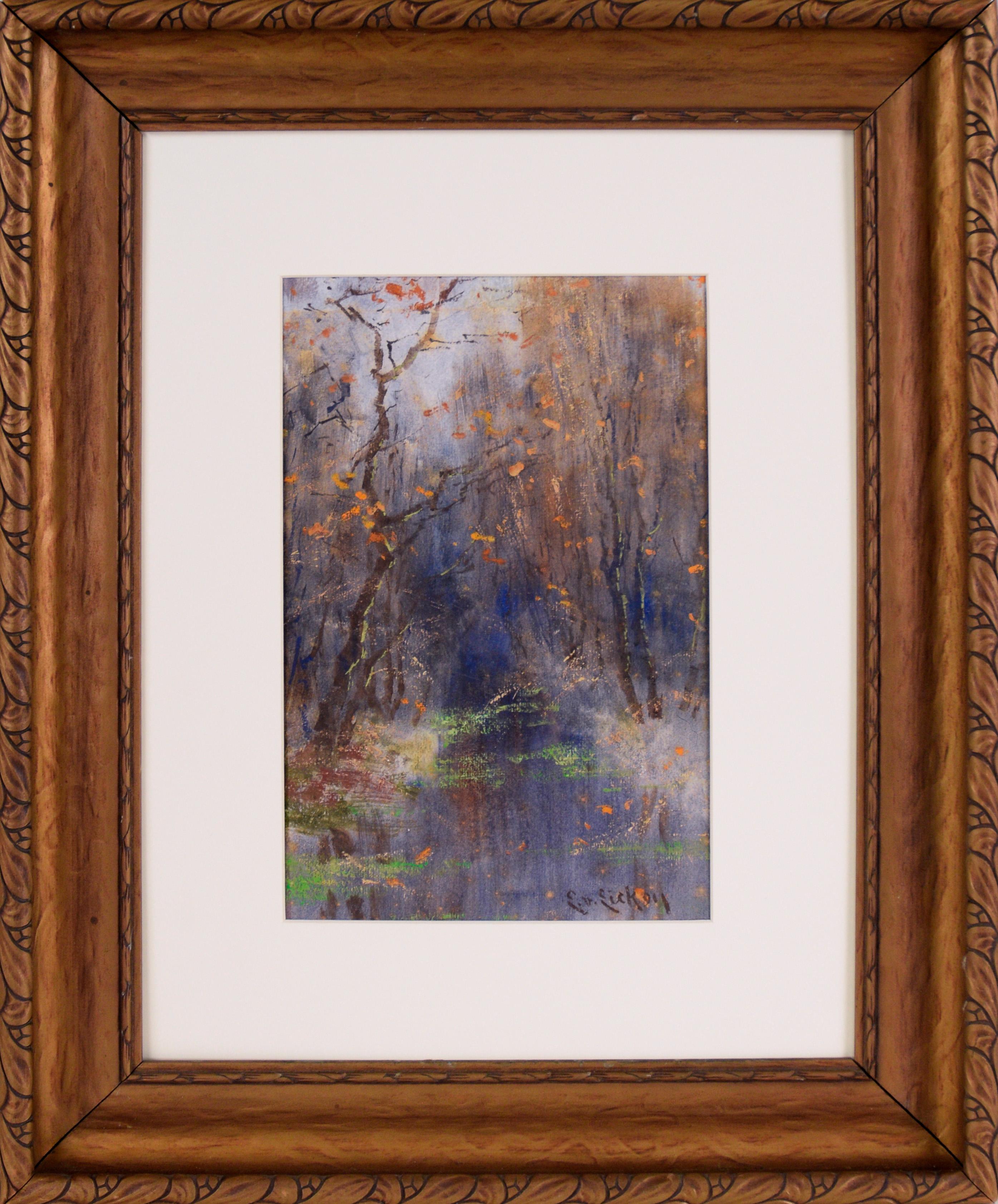 Early 20th Century Original German Impressionist Painting of Forest Interior