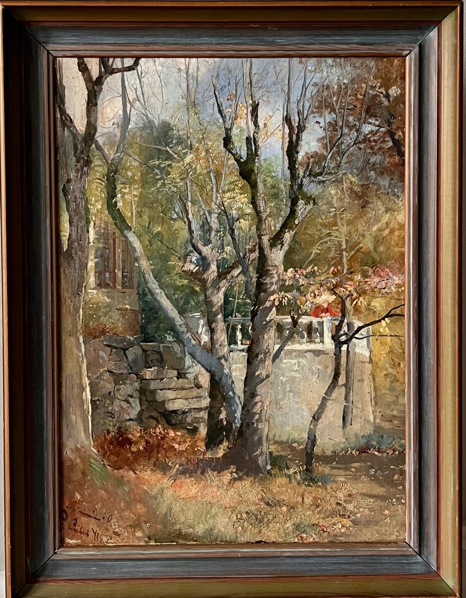 Herbststimmung im Garten - 19. Jahrhundert Öl auf Leinwand im Angebot 1