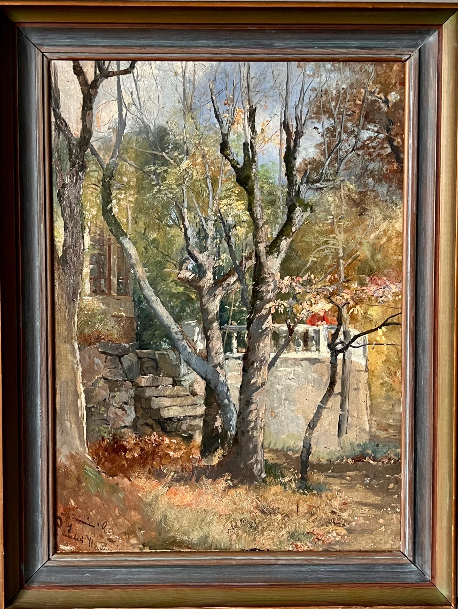 Herbststimmung im Garten - 19. Jahrhundert Öl auf Leinwand im Angebot 2