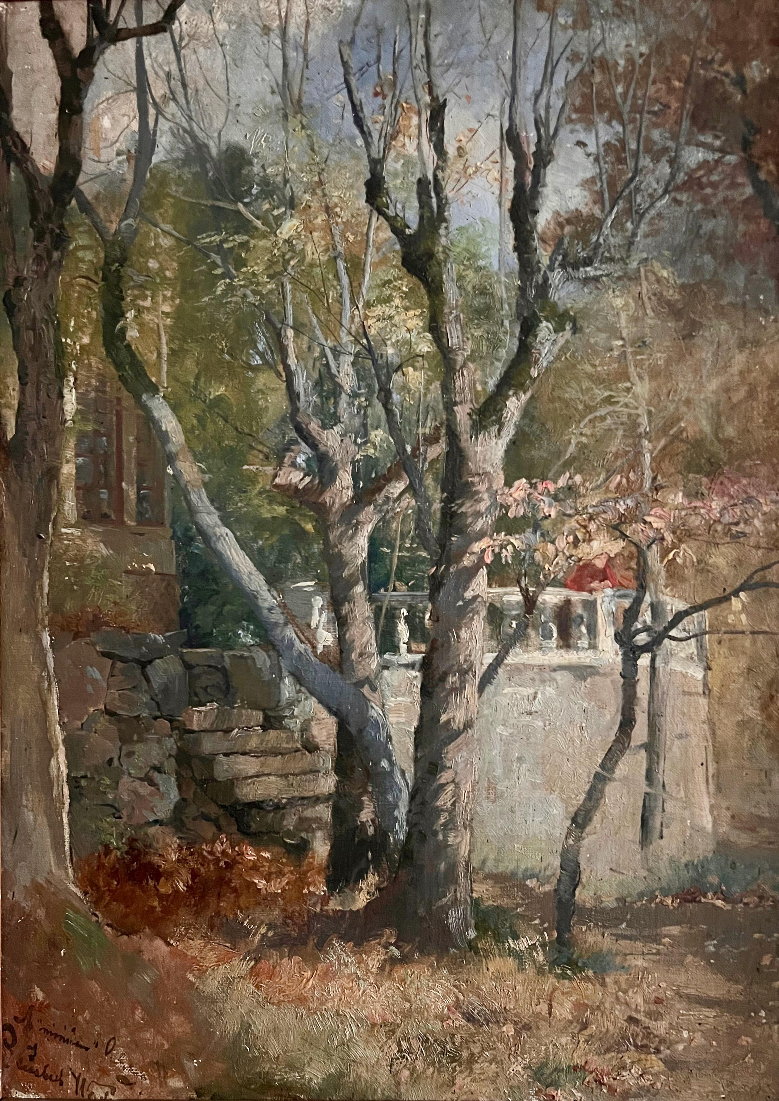 Autumn Mood in the Garden - 19th Century Oil on Canvas - Painting by Elisabeth Warling