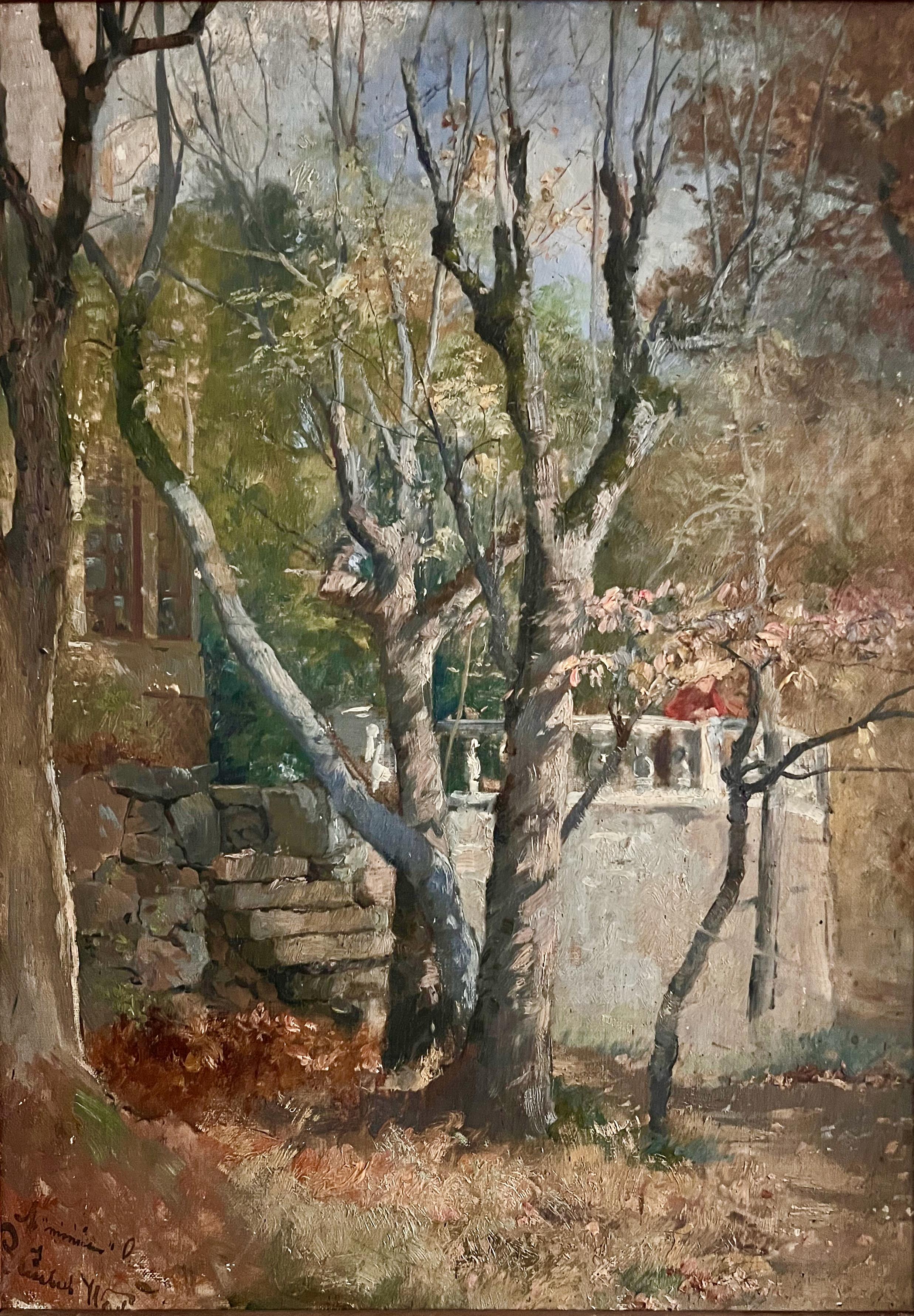 Autumn Mood in the Garden - 19th Century Oil on Canvas - Impressionist Painting by Elisabeth Warling