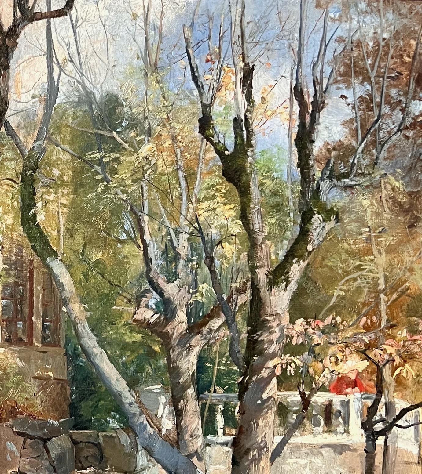 Herbststimmung im Garten - 19. Jahrhundert Öl auf Leinwand (Impressionismus), Painting, von Elisabeth Warling