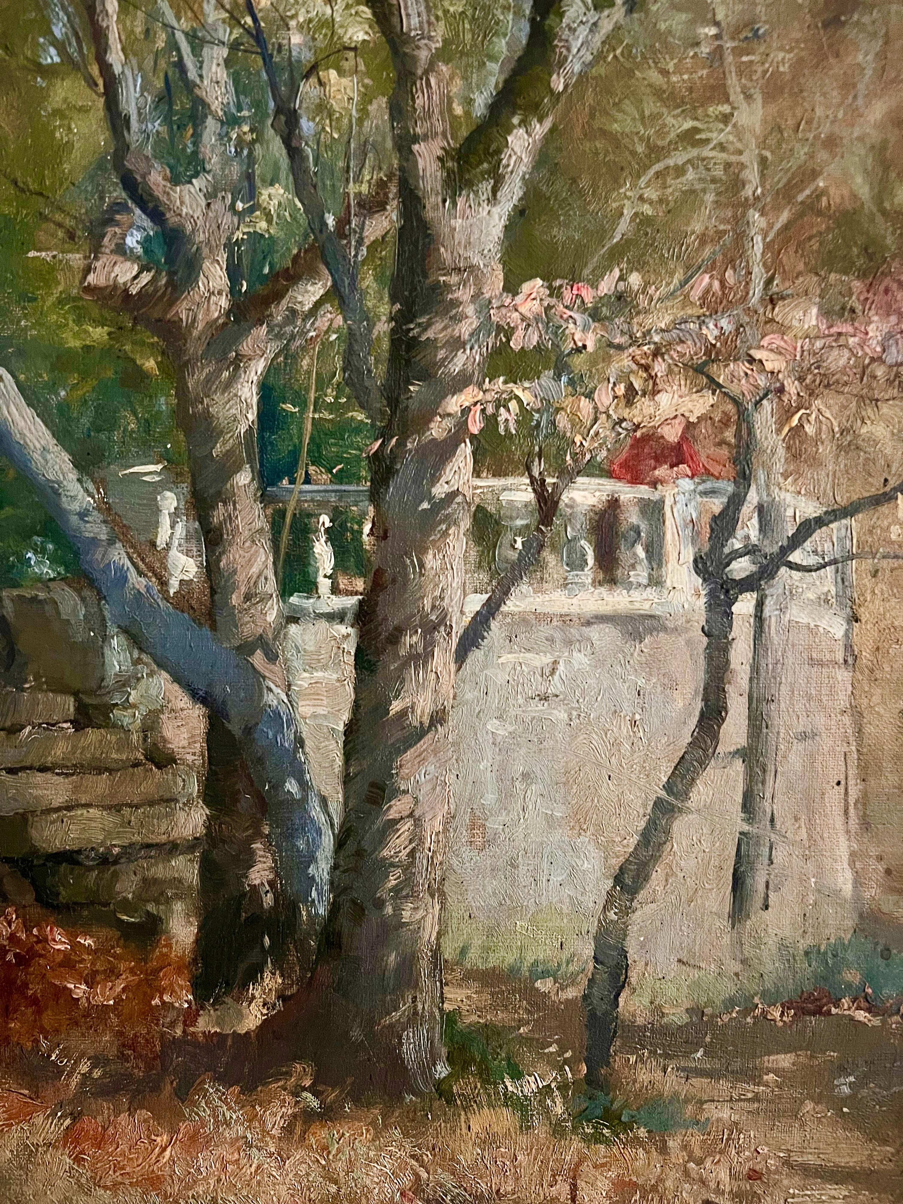 Autumn Mood in the Garden - 19th Century Oil on Canvas - Black Landscape Painting by Elisabeth Warling