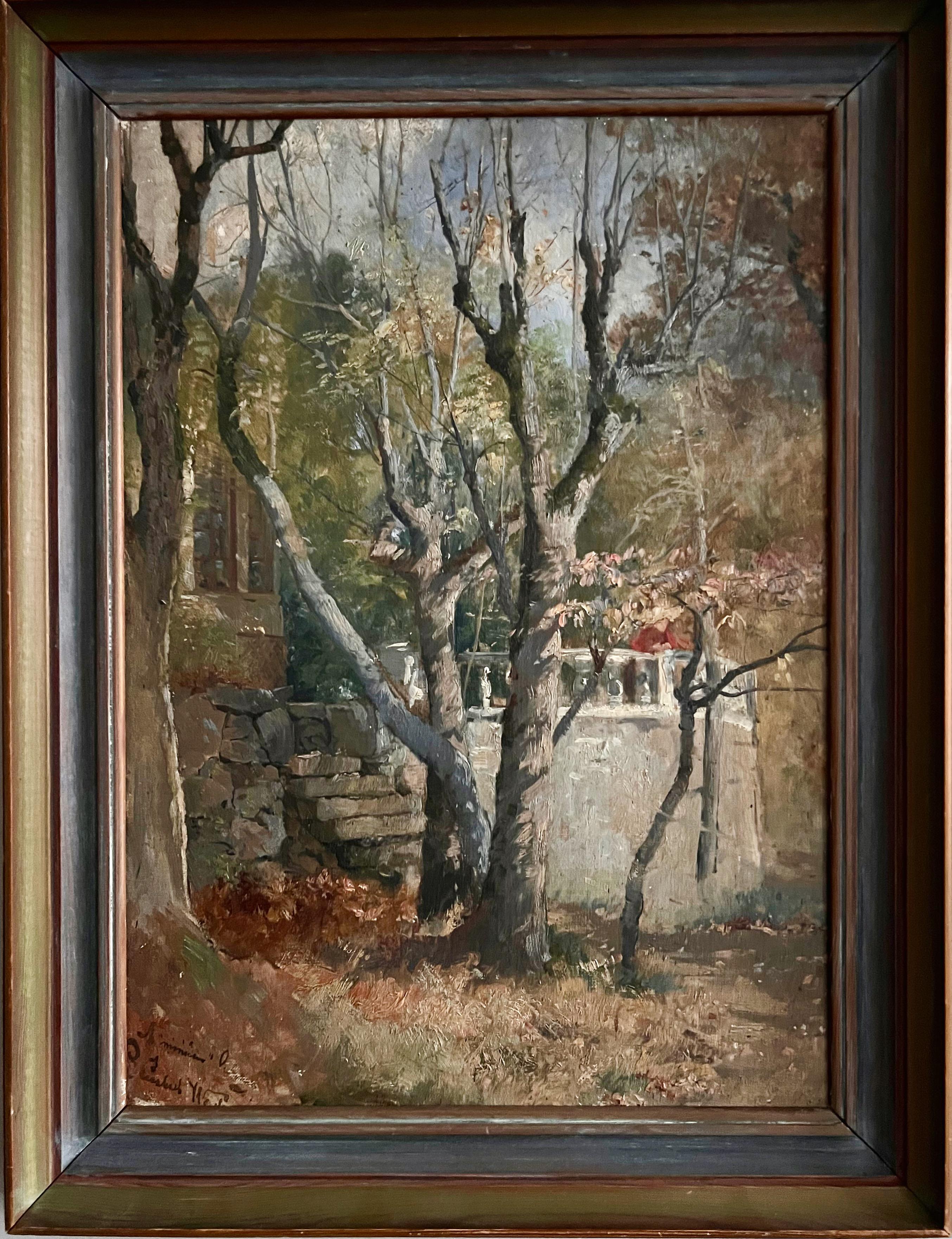 Autumn Mood in the Garden - 19th Century Oil on Canvas For Sale 1