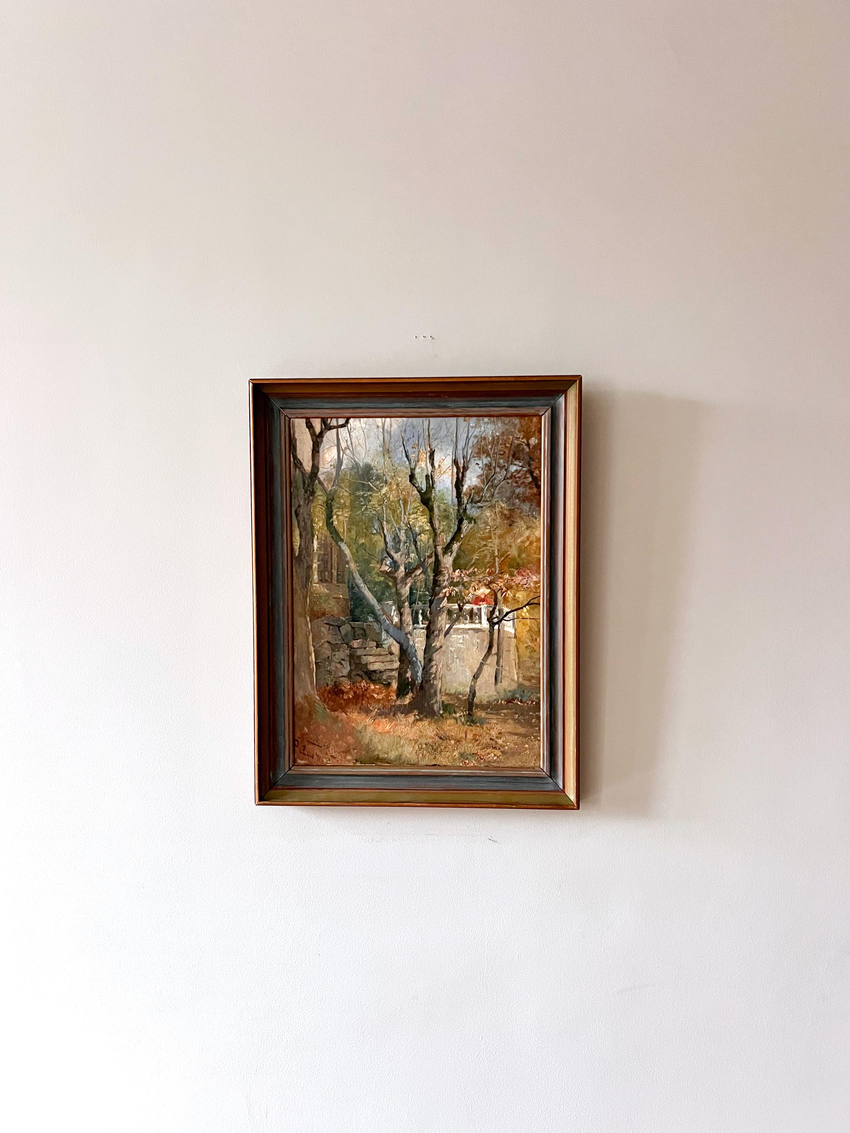 Herbststimmung im Garten - 19. Jahrhundert Öl auf Leinwand im Angebot 3