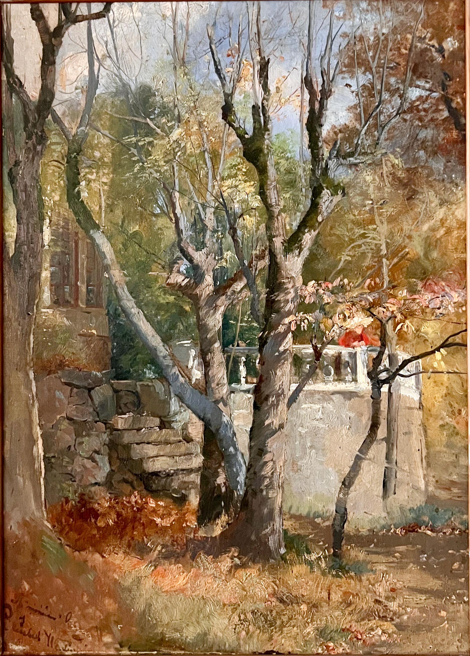 Herbststimmung im Garten - 19. Jahrhundert Öl auf Leinwand – Painting von Elisabeth Warling