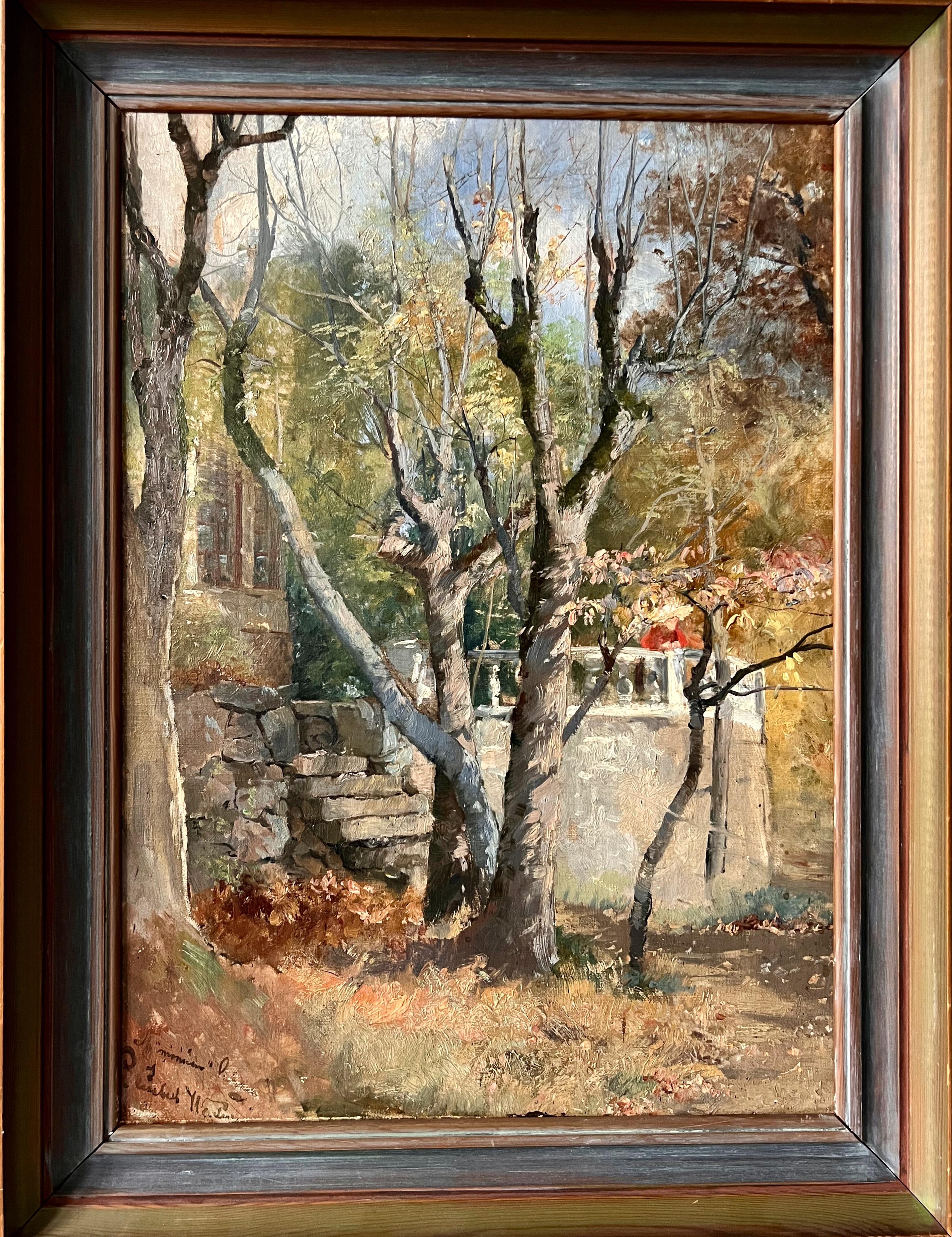 Elisabeth Warling Landscape Painting – Herbststimmung im Garten - 19. Jahrhundert Öl auf Leinwand