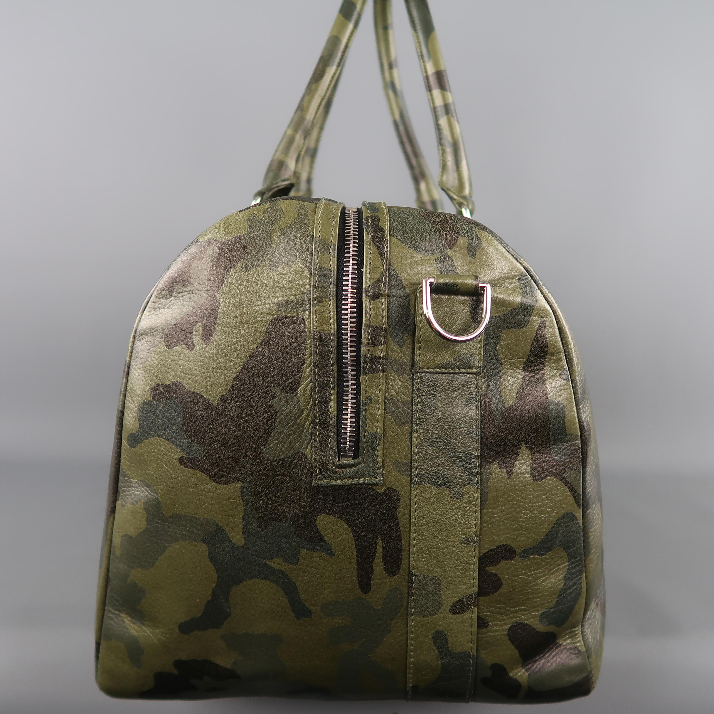 ELISABETH WEINSTOCK Green Camouflage Leather Duffle Bag In Excellent Condition In San Francisco, CA