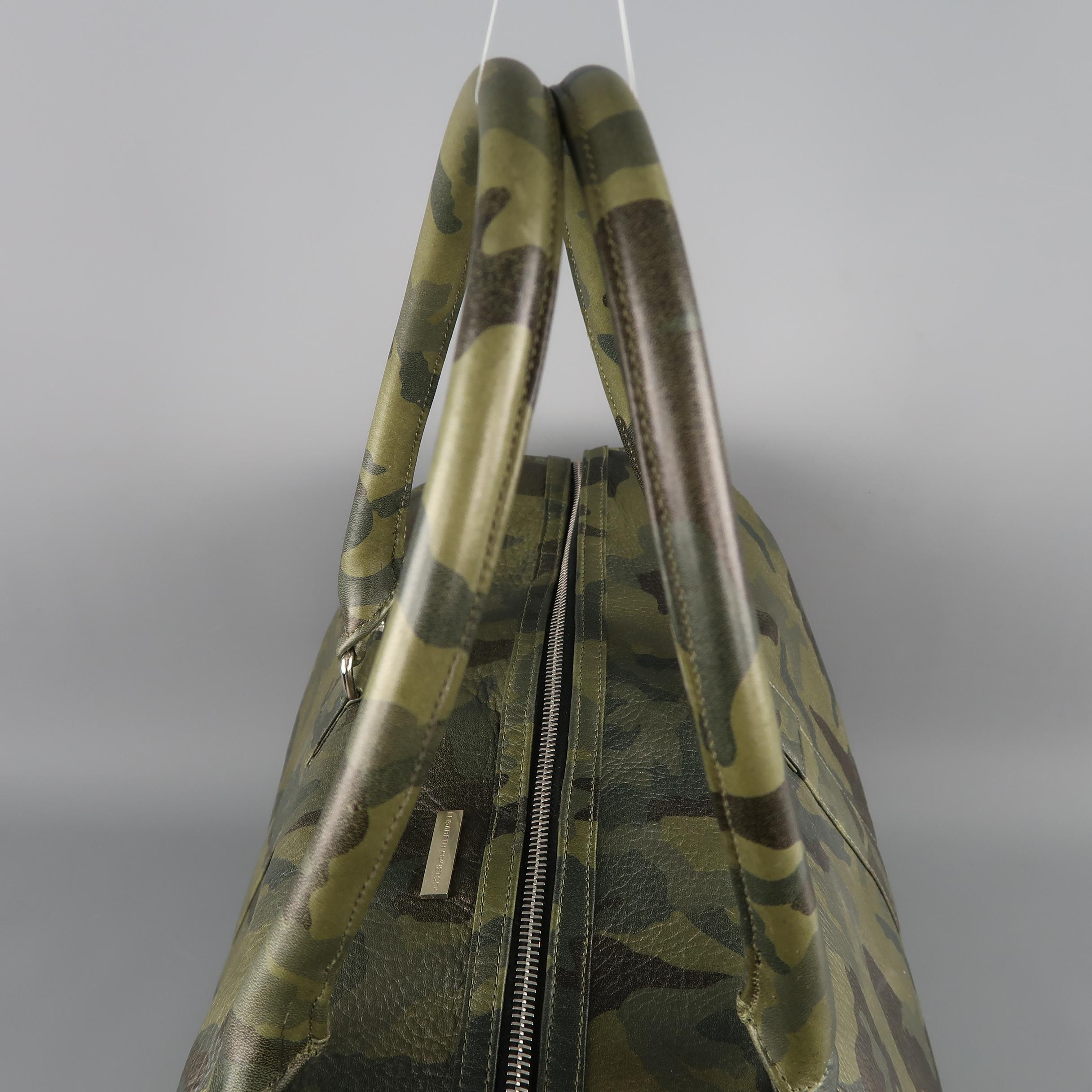Men's ELISABETH WEINSTOCK Green Camouflage Leather Duffle Bag