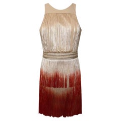 ELISABETTA FRANCHI BEIGE and RED FRINGED MINI DRESS Sz EU 44
