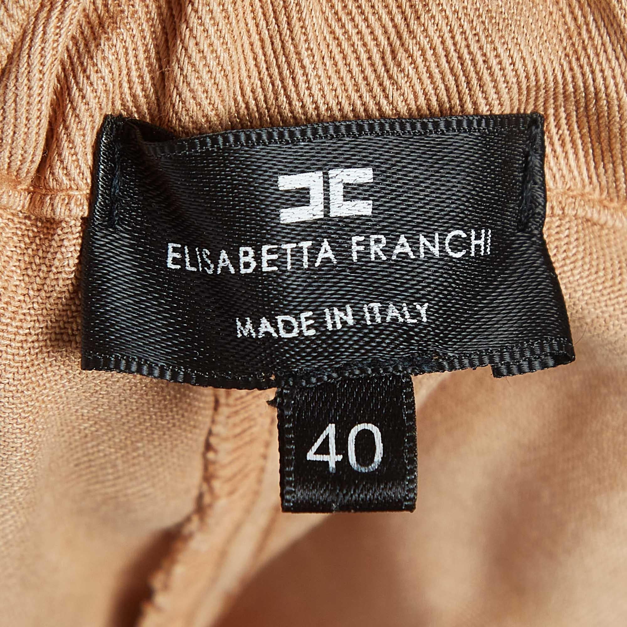 Women's Elisabetta Franchi Beige Denim Belted Loose Fit Shorts S