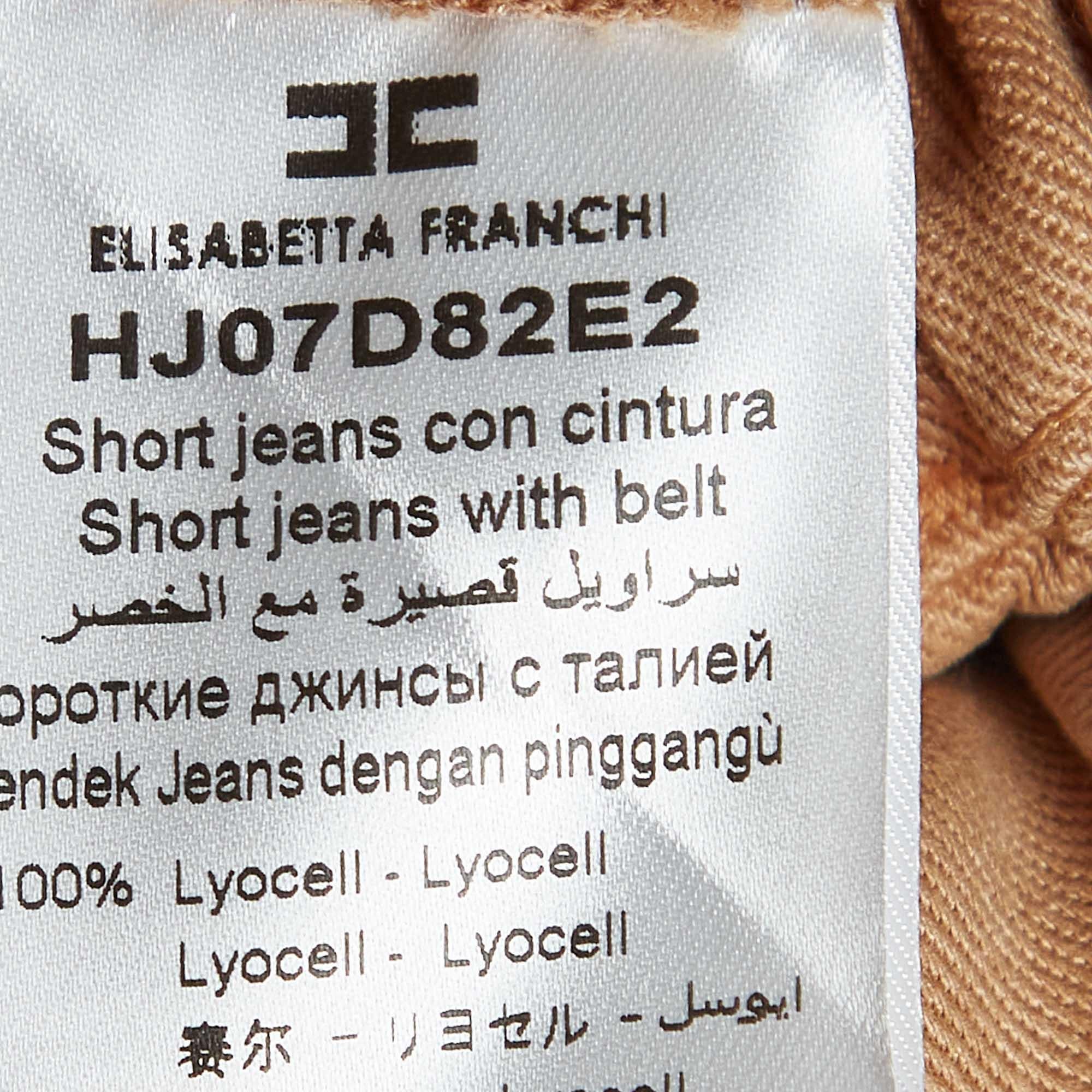 Elisabetta Franchi Beige Denim Belted Loose Fit Shorts S 1