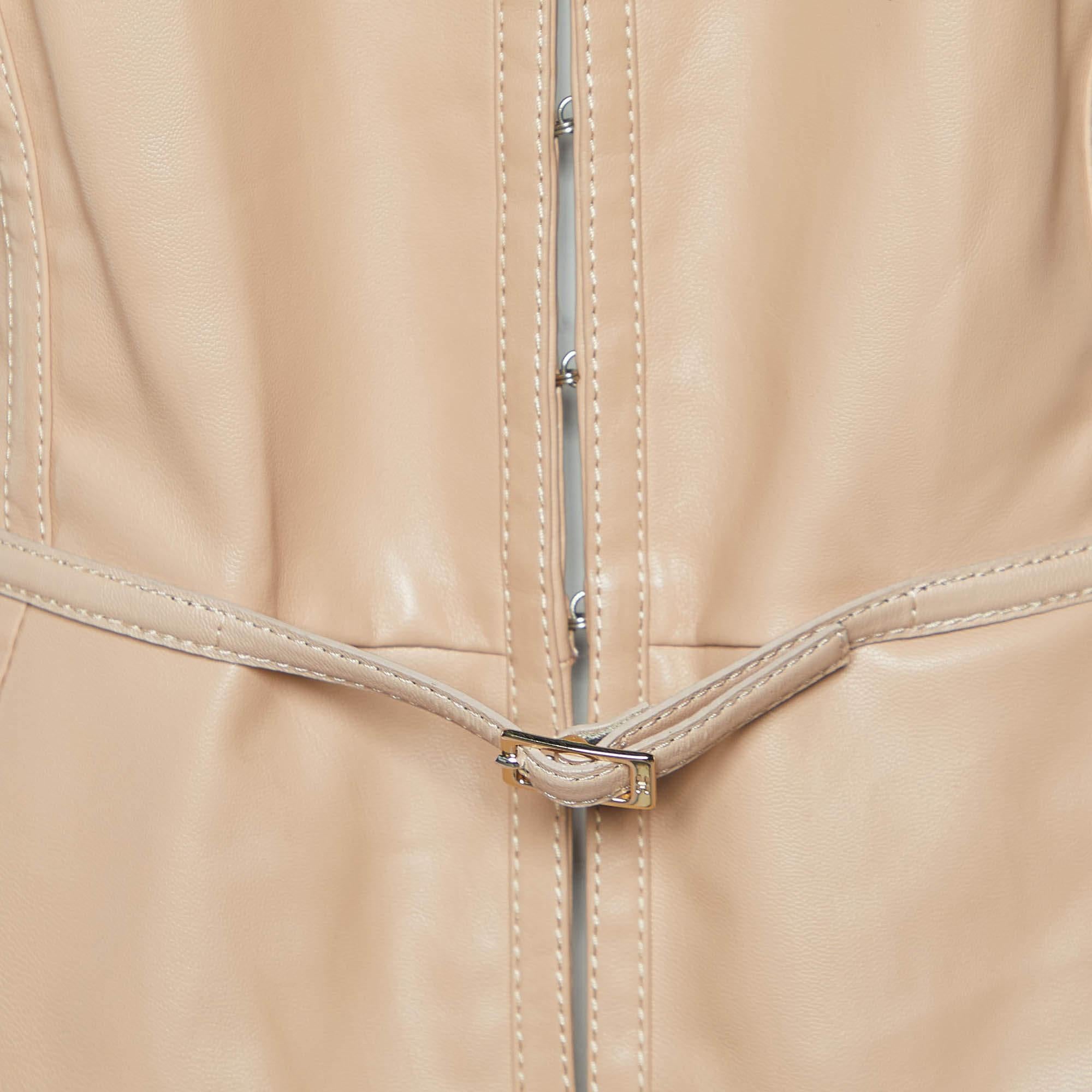 Elisabetta Franchi Beige Faux Leather Belt Detail Jacket L In Good Condition For Sale In Dubai, Al Qouz 2