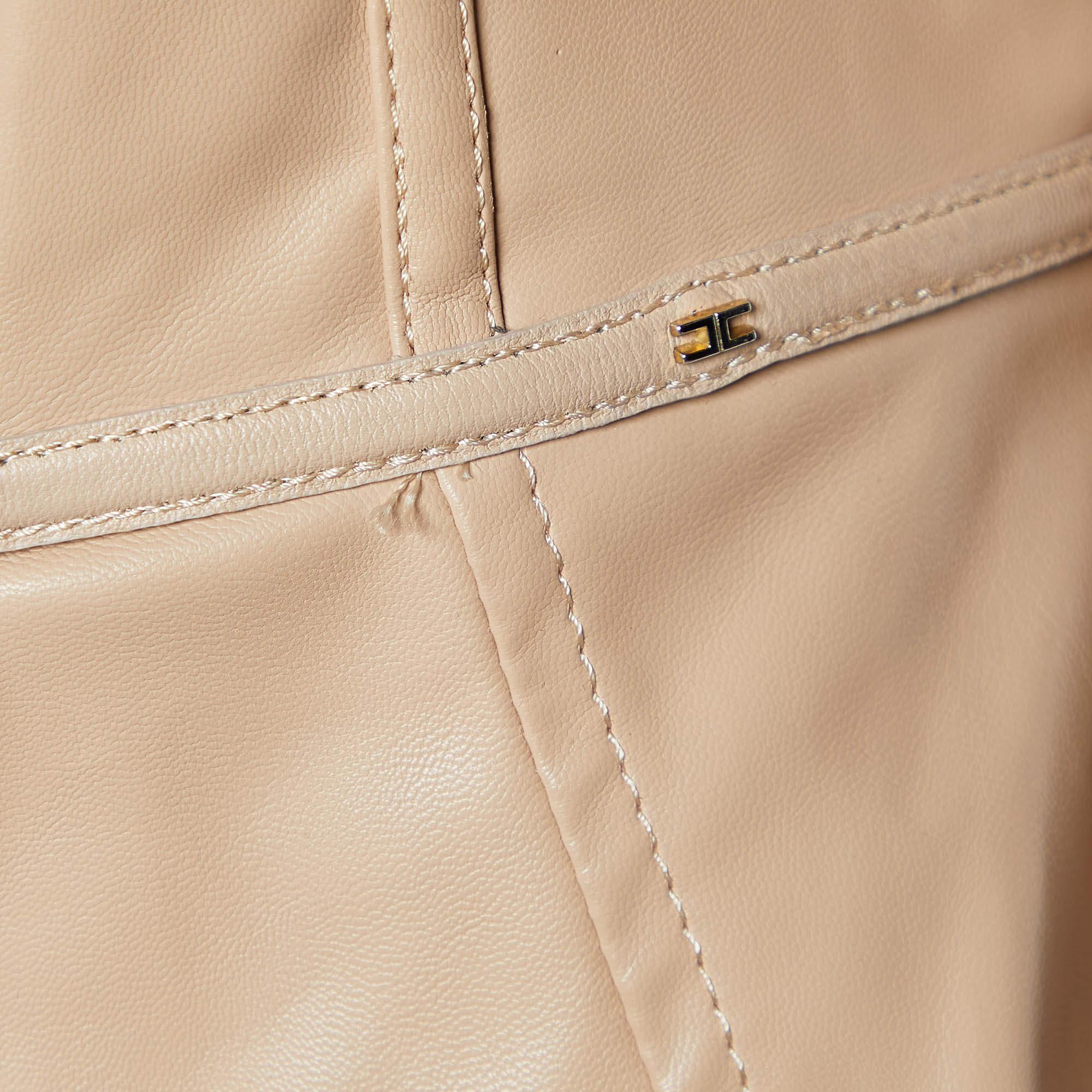 Women's Elisabetta Franchi Beige Faux Leather Belt Detail Jacket L For Sale