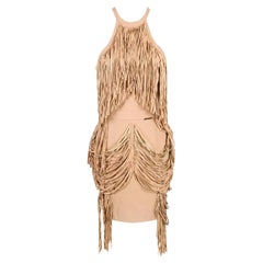 ELISABETTA FRANCHI BEIGE FRINGE MINI DRESS Sz IT 40