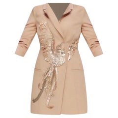 ELISABETTA FRANCHI BEIGE JACKET DRESS with SEQUIN EMBELLISHMENT Sz IT 40