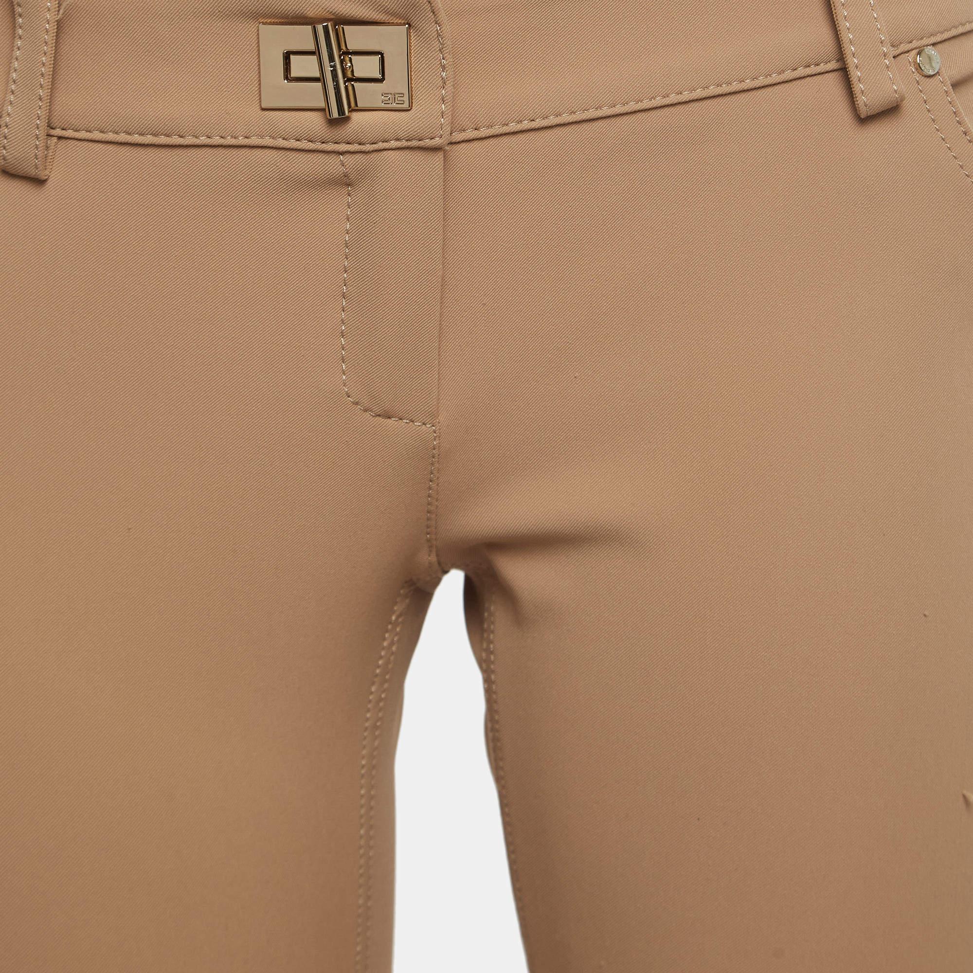 Elisabetta Franchi Beige Synthetische Hose M im Zustand „Gut“ im Angebot in Dubai, Al Qouz 2