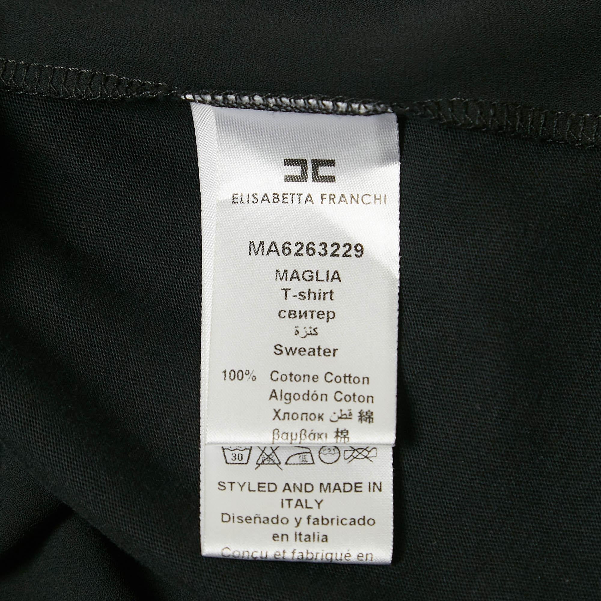 Elisabetta Franchi Top nero in chiffon e jersey con dettagli in pizzo S in vendita 2