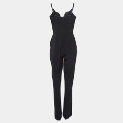 Elisabetta Franchi Black Crepe Lace Trimmed Jumpsuit XL
