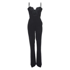 Elisabetta Franchi Black Crepe Lace Trimmed Jumpsuit XL