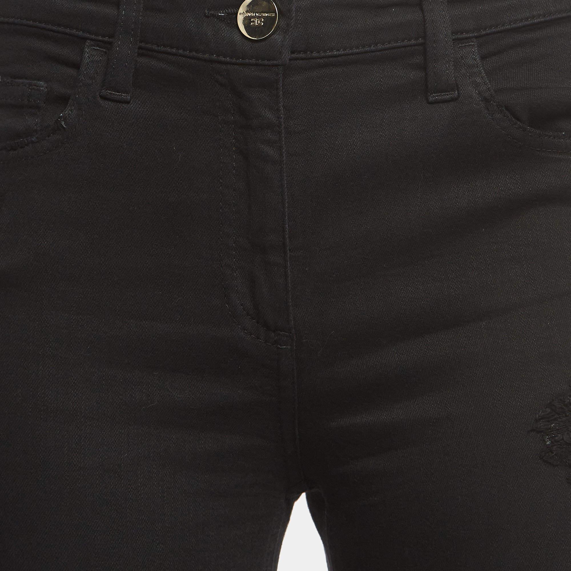 Elisabetta Franchi Black Distressed Denim Skinny Jeans M Waist 30