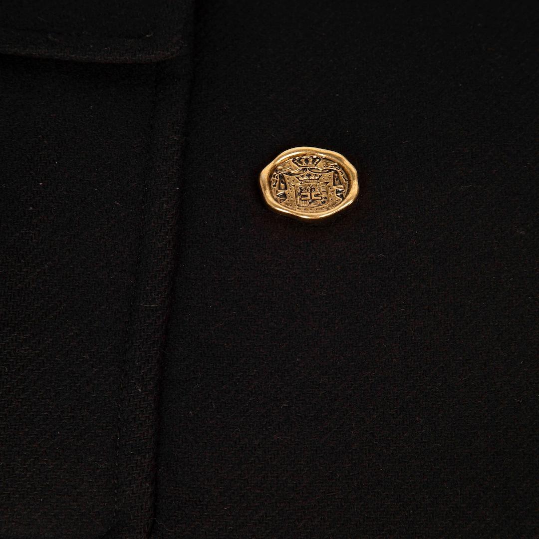 Elisabetta Franchi Black Double Breasted Gold Button Long Coat Size S In Good Condition For Sale In London, GB