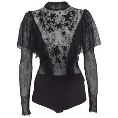 Elisabetta Franchi Black Embellished Stretch Tulle Bodysuit M