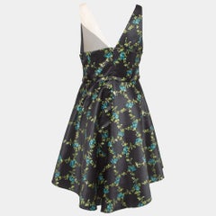 Elisabetta Franchi Black Floral Print Satin Fit and Flare Dress M