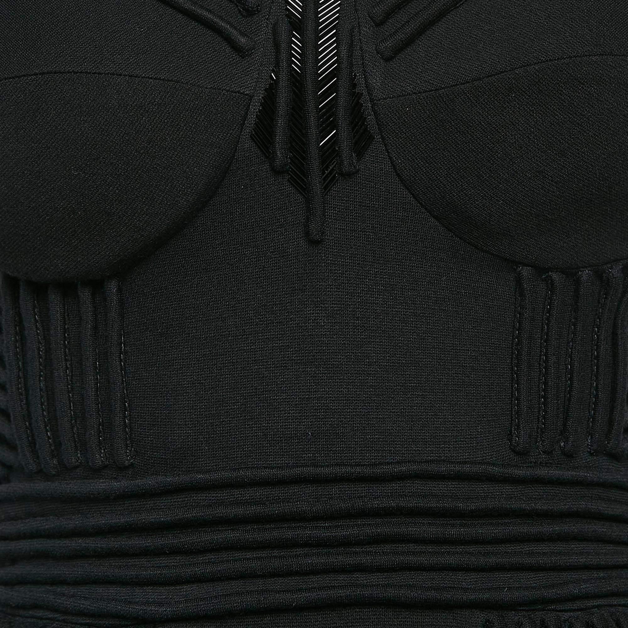 Elisabetta Franchi Black Knit Neck Embellished Mini Dress L In Good Condition In Dubai, Al Qouz 2
