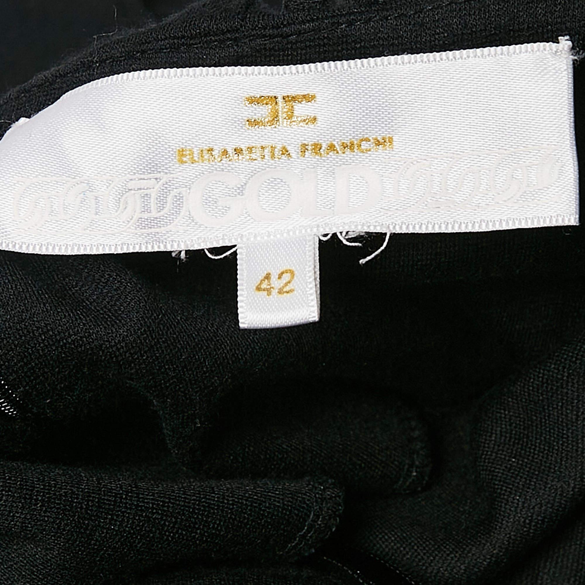 Women's Elisabetta Franchi Black Knit Neck Embellished Mini Dress L